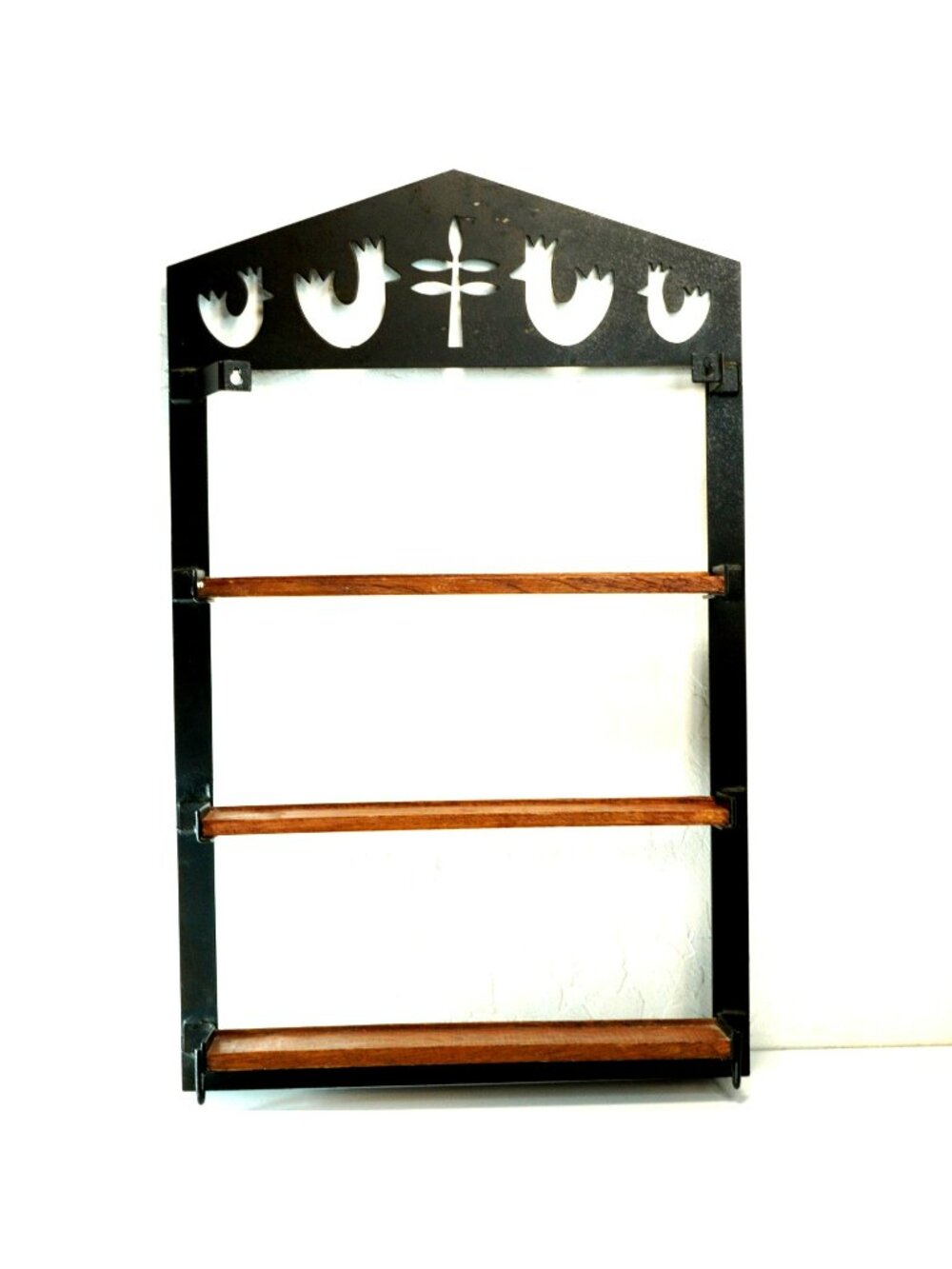Vintage Wood Metal Chicken Rooster Wall Shelf Farmhouse Country Spice Rack